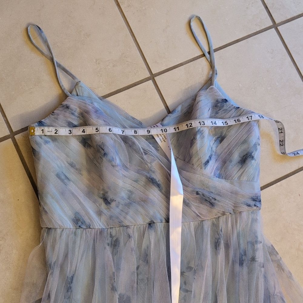 NWT Dessy Collection Tulle Floral Print Gown Maxi Dress Blue Mist Garden Size 18 - Picture 9 of 12